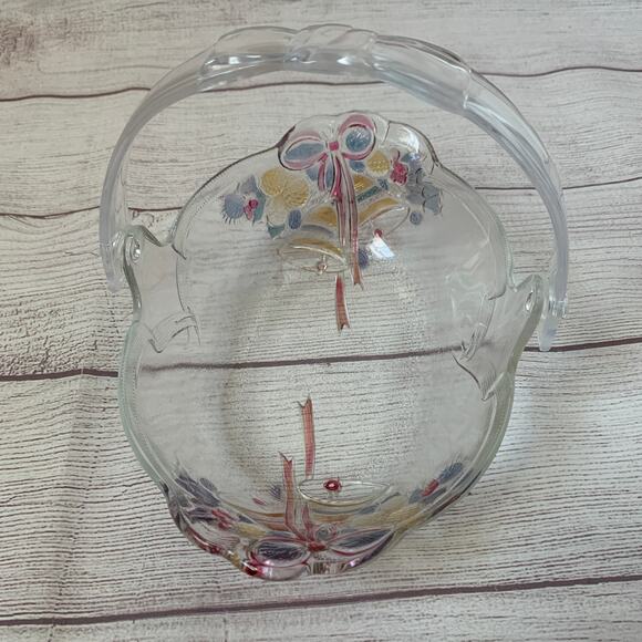 Vintage Mikasa Glass Christmas Basket Bowl with Bells and Plastic Bow Handle - Picture 7 of 16